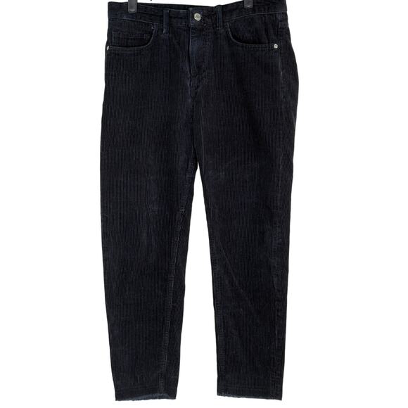 Zara Corduroy Straight Leg High Rise Cropped Pants Trousers Raw Hem 31 Black - Picture 15 of 15